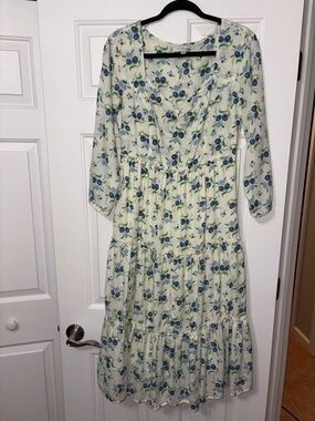 Sweet Baby Jane Cream Dress with Blue Floral Print